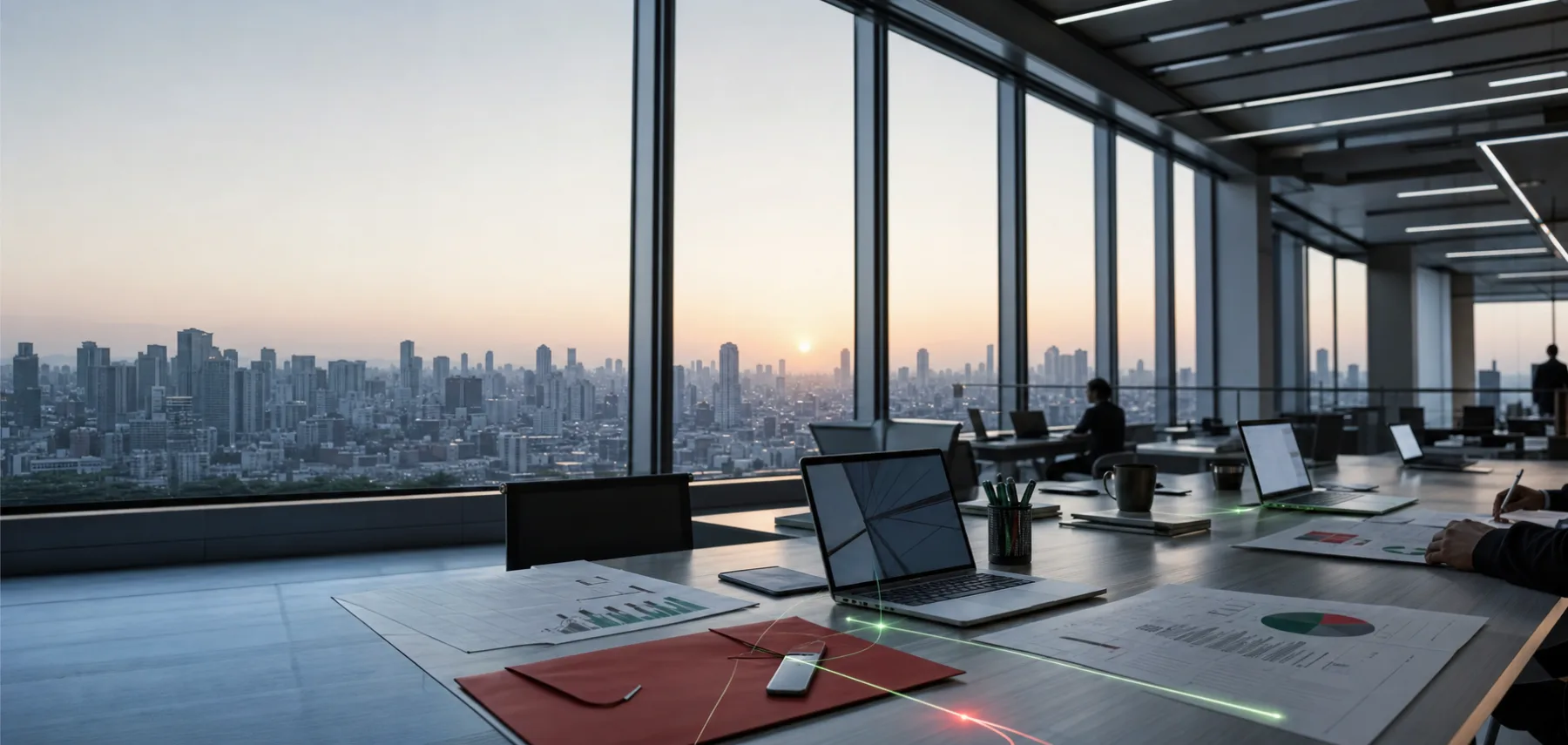清晨东亚城市中的跨境企业编辑部和文件交付场景